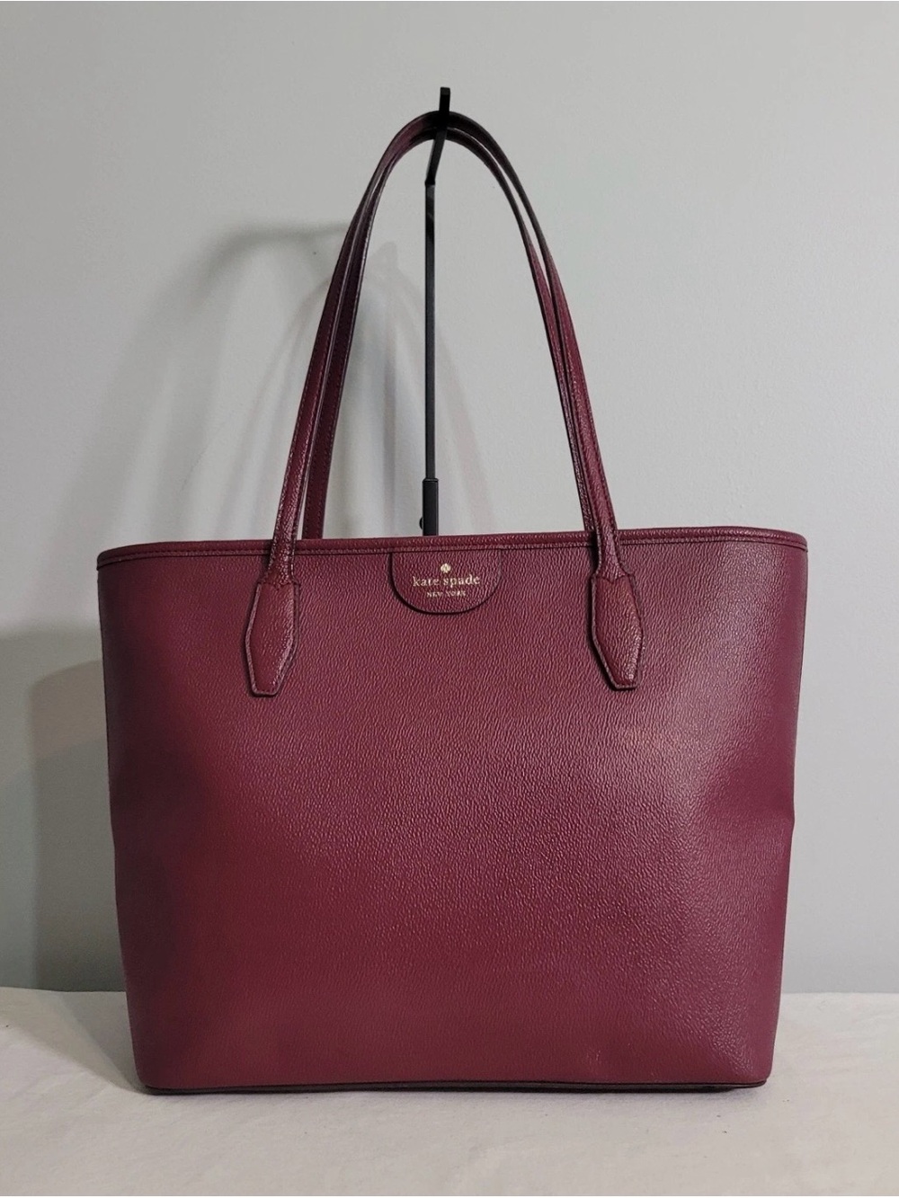 Kate Spade New York Burgundy Crossgrain Leather Zip Top Tote Shoulder Bag